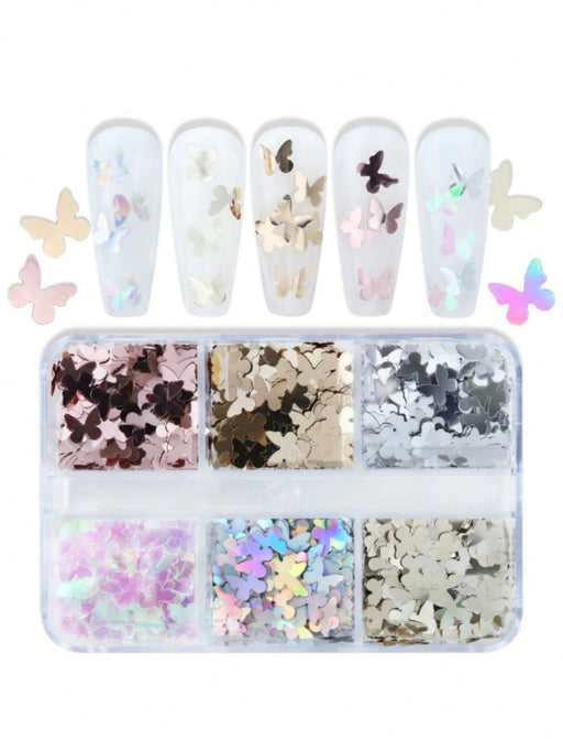 SHEIN 1 caja de lentejuelas de mariposa para decoración de uñas, gemas para uñas - Quierox - Tienda Online