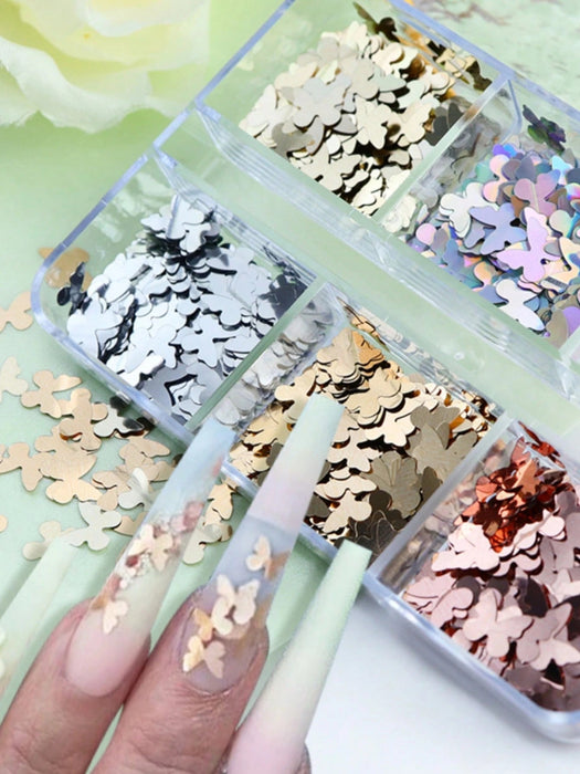 SHEIN 1 caja de lentejuelas de mariposa para decoración de uñas, gemas para uñas - Quierox - Tienda Online