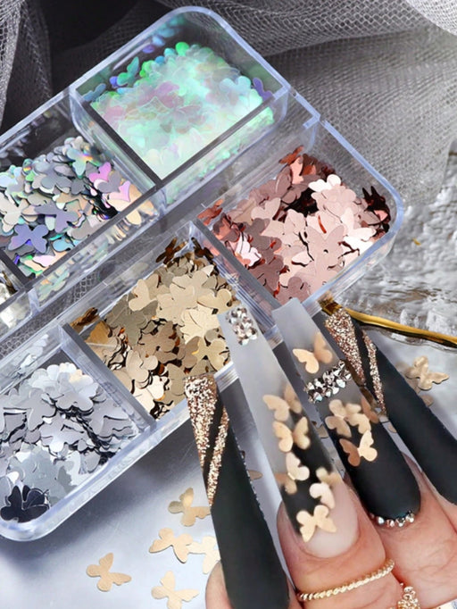 SHEIN 1 caja de lentejuelas de mariposa para decoración de uñas, gemas para uñas - Quierox - Tienda Online