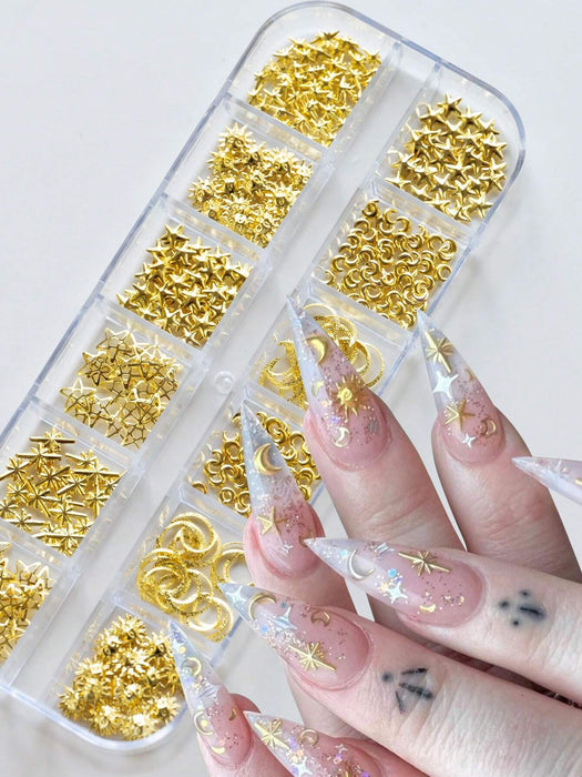 Shein 1 caja de remaches de estrella, luna, corazón, triángulo, cuadrado, para decoración de uñas de manos y pies - Quierox - Tienda Online