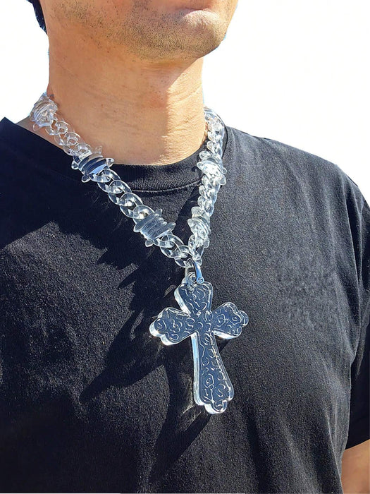 SHEIN 1 collar con colgante de cruz y cadena de espinas acrílicas transparentes - Quierox - Tienda Online