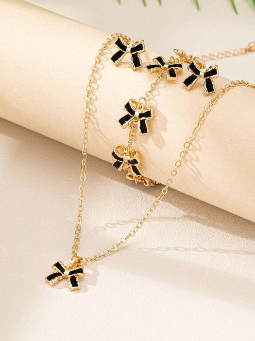 SHEIN 1 collar de aleación con revestimiento 3D y lazo negro, 1 pulsera Y 1 par de pendientes - Quierox - Tienda Online
