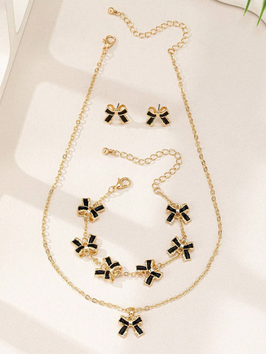 SHEIN 1 collar de aleación con revestimiento 3D y lazo negro, 1 pulsera Y 1 par de pendientes - Quierox - Tienda Online