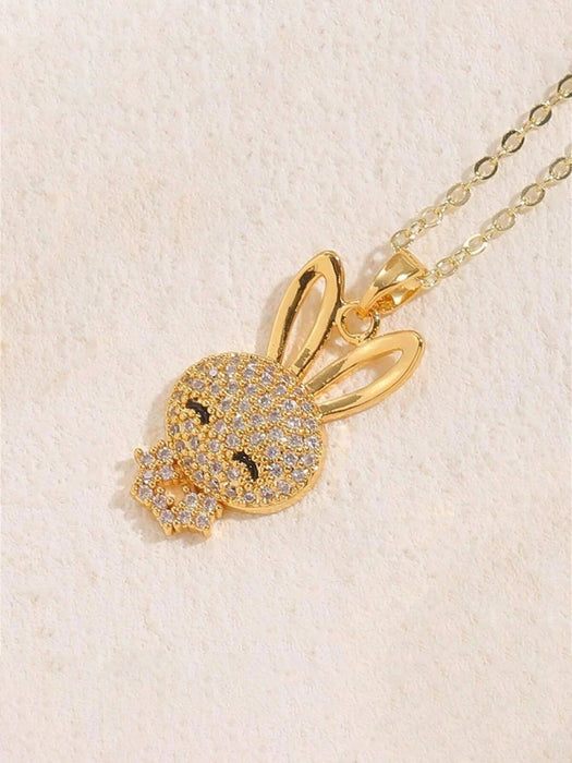 SHEIN 1 collar de cobre y circonitas con diseño de conejo de dibujos animados para niñas - Quierox - Tienda Online