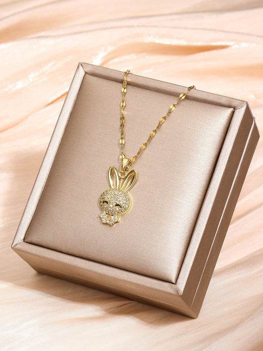 SHEIN 1 collar de cobre y circonitas con diseño de conejo de dibujos animados para niñas - Quierox - Tienda Online