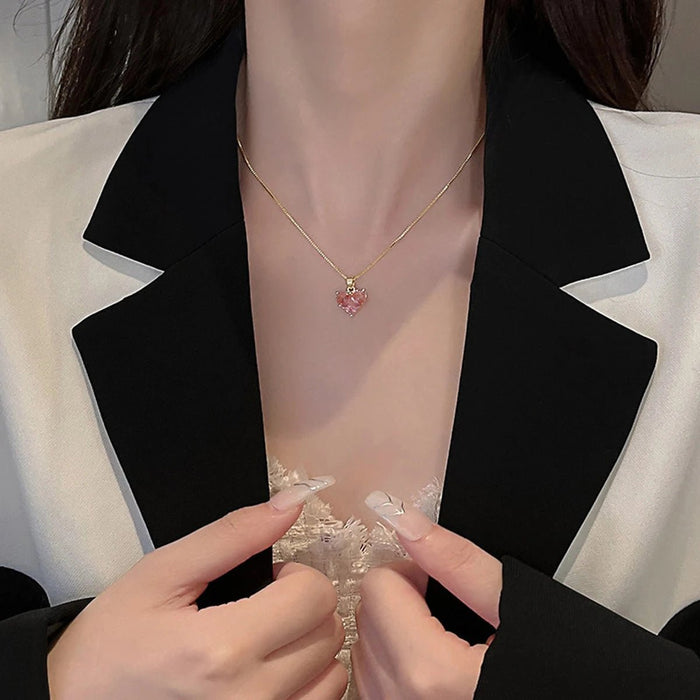 SHEIN 1 collar de cristal rosa súper brillante para mujer, collar con colgante de lujo versátil - Quierox - Tienda Online