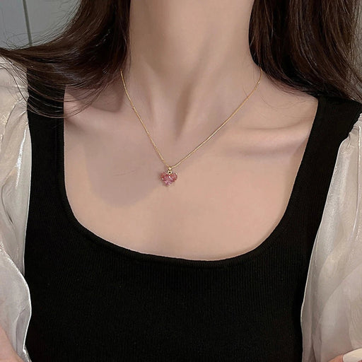 SHEIN 1 collar de cristal rosa súper brillante para mujer, collar con colgante de lujo versátil - Quierox - Tienda Online