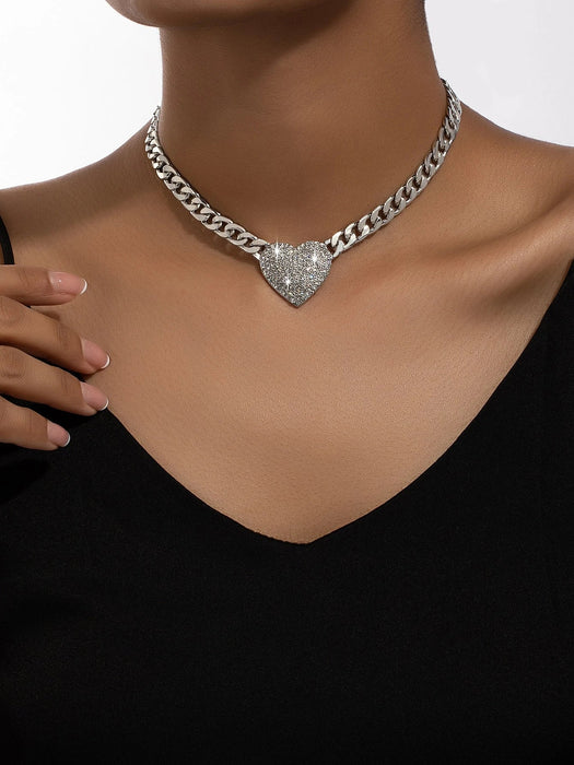 SHEIN 1 collar grueso con diseño de corazón con incrustaciones de diamantes de imitación - Quierox - Tienda Online