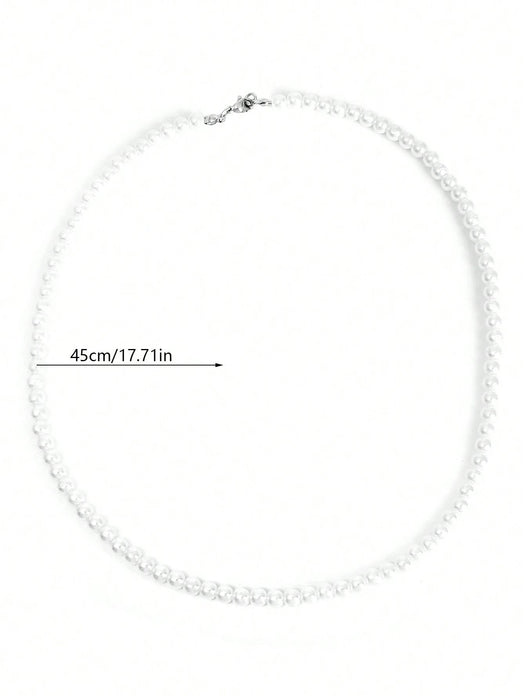 Shein 1 collar sencillo de perlas falsas para mujeres, joyería de cadena de clavícula - Quierox - Tienda Online