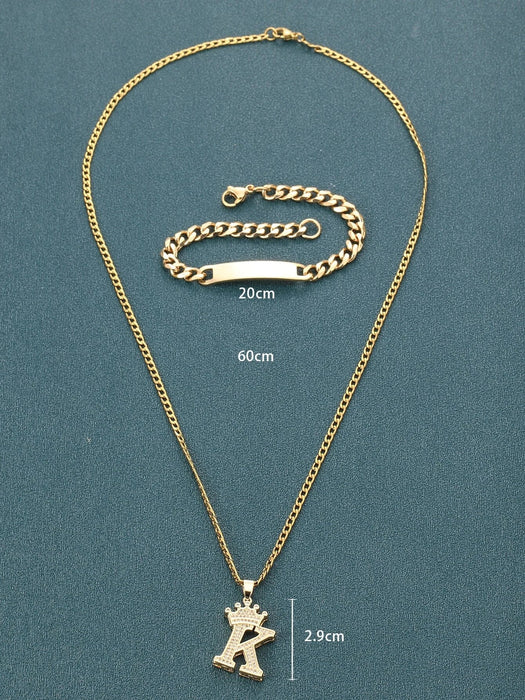 Shein 1 collar y pulsera con dije de letra y corona de diamantes de imitación para hombre con letra S - Quierox - Tienda Online