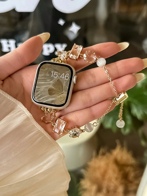 Shein 1 correa de reloj de metal con incrustaciones de piedras preciosas de lujo, compatible con Apple Watch Series 11/10/9/8, Watch 7 - Quierox - Tienda Online