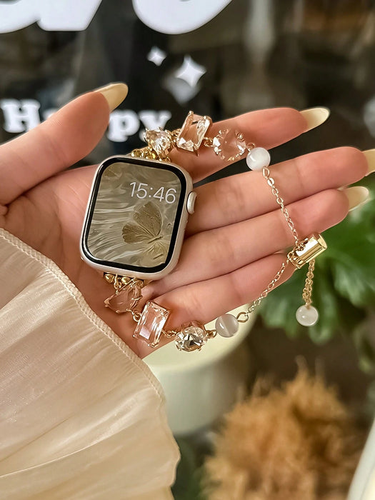 Shein 1 correa de reloj de metal con incrustaciones de piedras preciosas de lujo, compatible con Apple Watch Series 11/10/9/8, Watch 7 - Quierox - Tienda Online