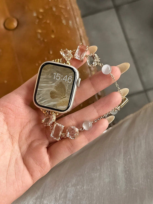 Shein 1 correa de reloj de metal con incrustaciones de piedras preciosas de lujo, compatible con Apple Watch Series 11/10/9/8, Watch 7 - Quierox - Tienda Online