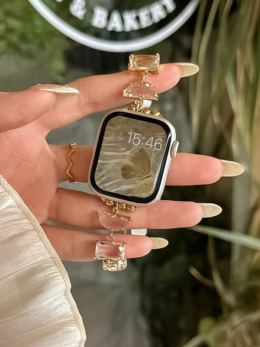 Shein 1 correa de reloj de metal con incrustaciones de piedras preciosas de lujo, compatible con Apple Watch Series 11/10/9/8, Watch 7 - Quierox - Tienda Online