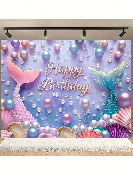 Shein 1 fondo de sirena y concha de perlas sintéticas de feliz cumpleaños 210*150cm - Quierox - Tienda Online