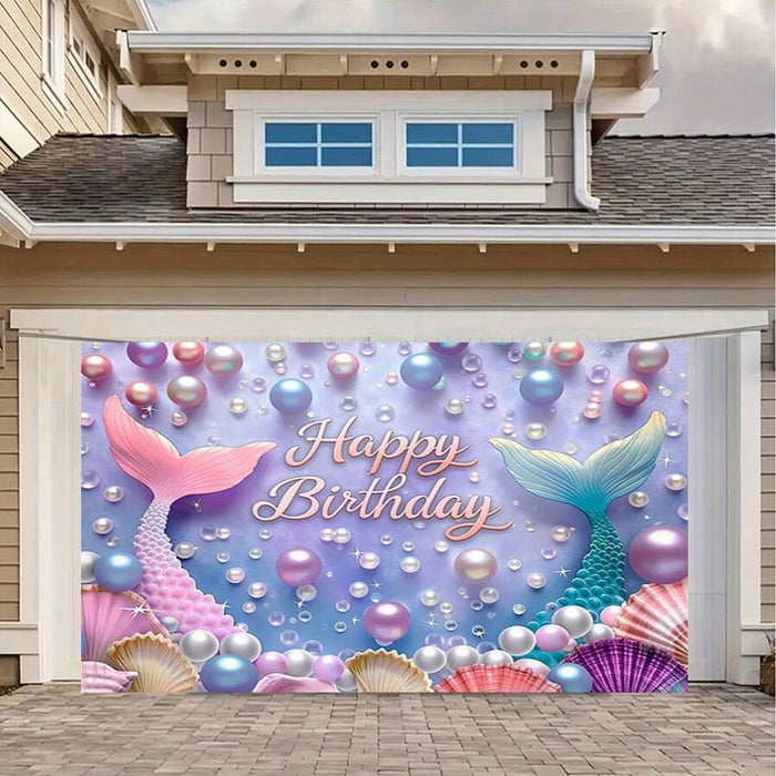 Shein 1 fondo de sirena y concha de perlas sintéticas de feliz cumpleaños 210*150cm - Quierox - Tienda Online