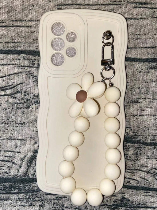 Shein 1 funda de silicona líquida anticaídas con diseño de ondas de colores sólidos y colgante de perlas - Quierox - Tienda Online