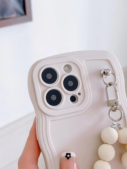 Shein 1 funda de silicona líquida anticaídas con diseño de ondas de colores sólidos y colgante de perlas - Quierox - Tienda Online