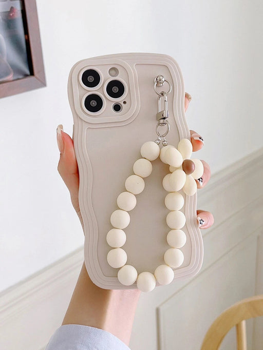 Shein 1 funda de silicona líquida anticaídas con diseño de ondas de colores sólidos y colgante de perlas - Quierox - Tienda Online