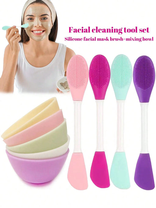 Shein 1 juego de cepillo de limpieza manual de doble cabezal y recipiente para mezclar mascarillas faciales - Quierox - Tienda Online