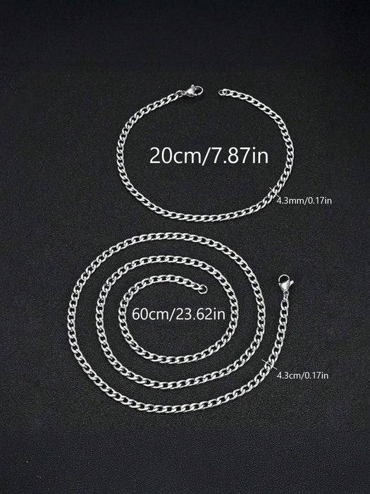 Shein 1 juego de collar, pulsera y joyería minimalista de acero inoxidable para hombre - Quierox - Tienda Online