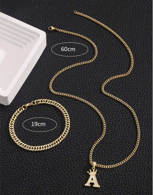 SHEIN 1 juego de collar y pulsera de cadena con inicial (Y) y corona de acero inoxidable - Quierox - Tienda Online