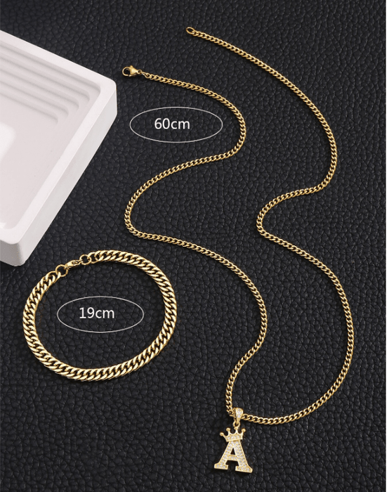 SHEIN 1 juego de collar y pulsera de cadena con inicial (Y) y corona de acero inoxidable - Quierox - Tienda Online