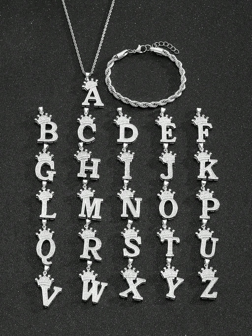 Shein 1 juego de pulsera y collar con decoración de corona y letra de acero inoxidable - Quierox - Tienda Online