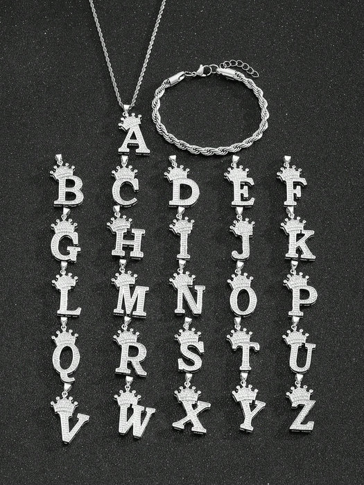 Shein 1 juego de pulsera y collar con decoración de corona y letra de acero inoxidable - Quierox - Tienda Online