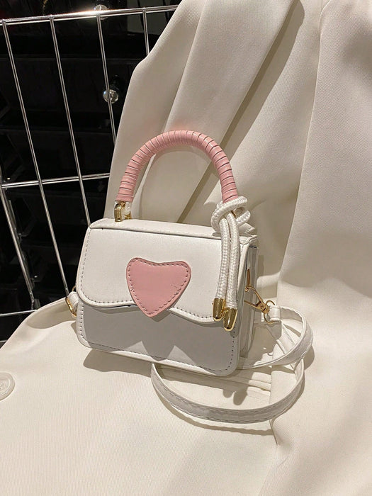 SHEIN 1 mini bolso con forma de corazón, estilo bandolera de PU en contraste - Quierox - Tienda Online