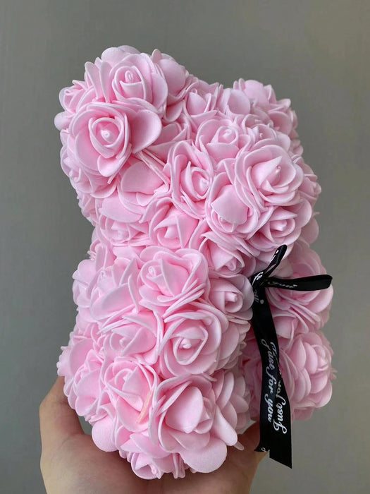 SHEIN 1 osito de peluche con rosa artificial preservada, hecho a mano, para decorar el hogar. - Quierox - Tienda Online