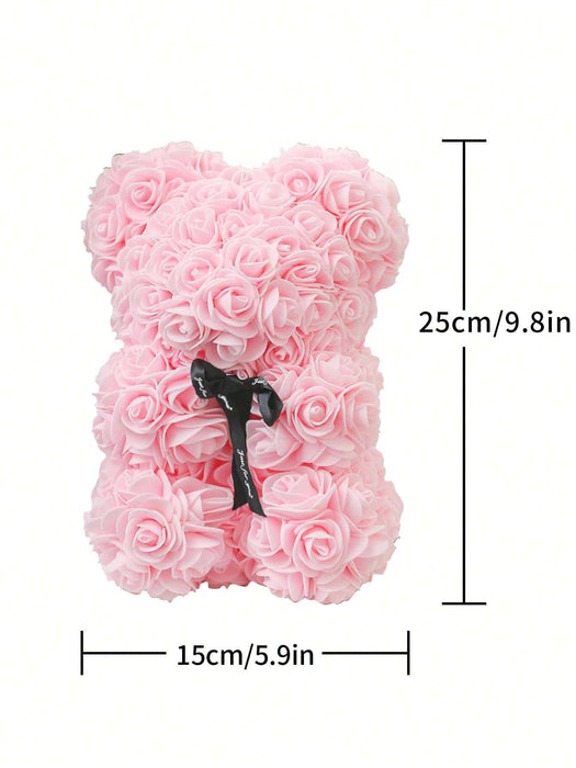 SHEIN 1 osito de peluche con rosa artificial preservada, hecho a mano, para decorar el hogar. - Quierox - Tienda Online