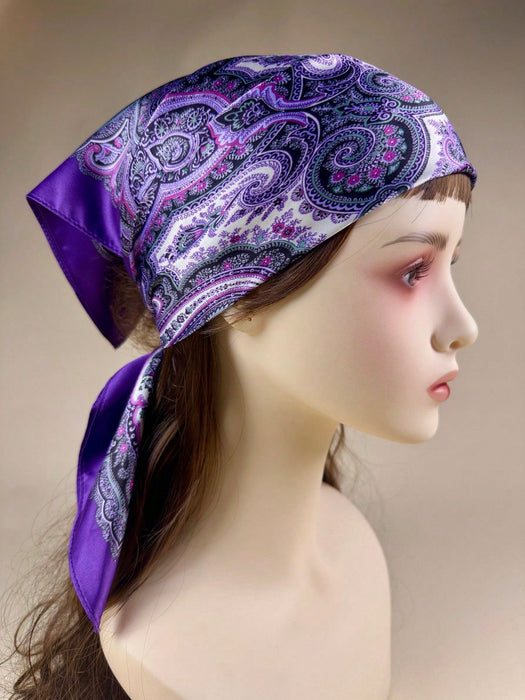 Shein 1 pañuelo de mujer con estampado paisley elegante de satén para el cuello o la cabeza - Quierox - Tienda Online