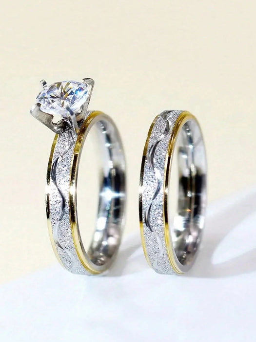 SHEIN 1 par de anillos de acero inoxidable con rhinestones - Quierox - Tienda Online