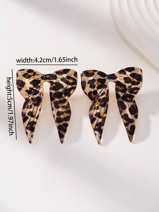 Shein 1 par de aretes con lazo con estampado de leopardo - Quierox - Tienda Online
