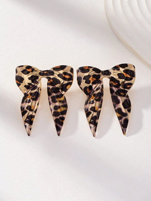 Shein 1 par de aretes con lazo con estampado de leopardo - Quierox - Tienda Online