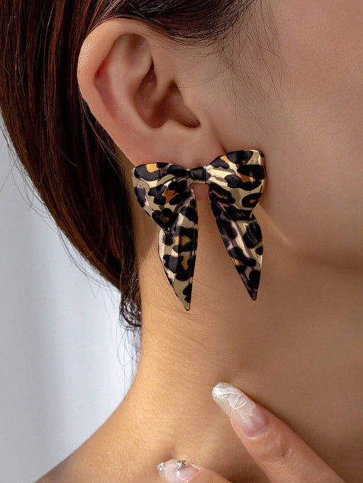 Shein 1 par de aretes con lazo con estampado de leopardo - Quierox - Tienda Online