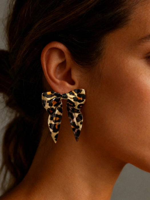 Shein 1 par de aretes con lazo con estampado de leopardo - Quierox - Tienda Online