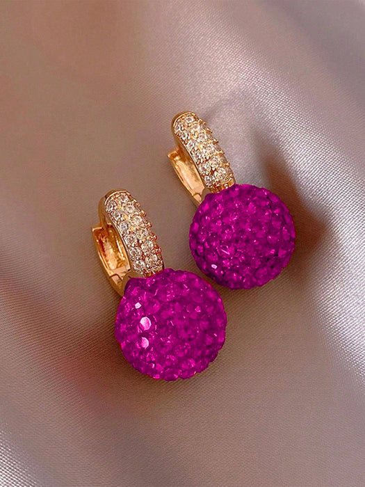 Shein 1 par de elegantes pendientes colgantes con diseño de bola roja adornados con diamantes de imitación para mujer - Quierox - Tienda Online