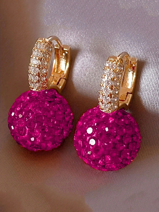 Shein 1 par de elegantes pendientes colgantes con diseño de bola roja adornados con diamantes de imitación para mujer - Quierox - Tienda Online