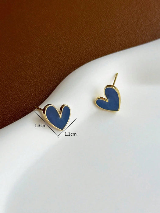 Shein 1 par de elegantes pendientes de botón azules con forma de corazón y gota de aceite - Quierox - Tienda Online