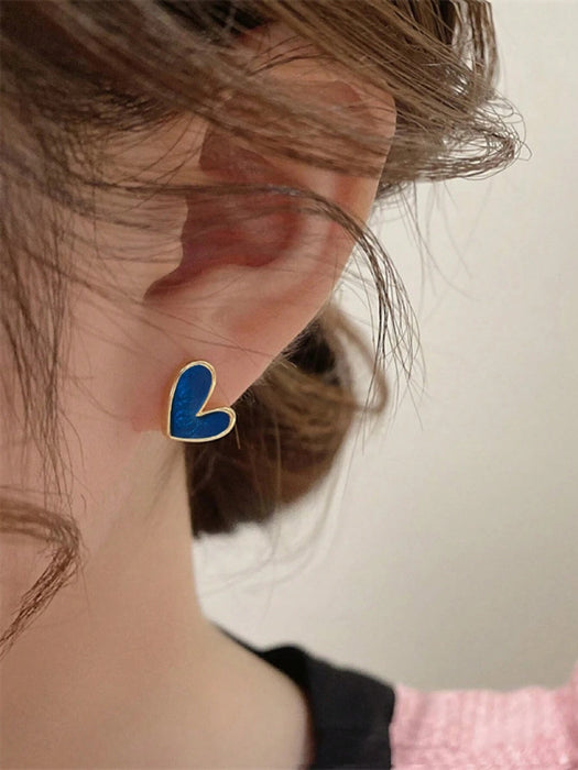Shein 1 par de elegantes pendientes de botón azules con forma de corazón y gota de aceite - Quierox - Tienda Online