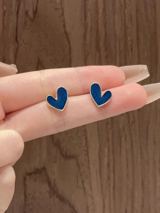 Shein 1 par de elegantes pendientes de botón azules con forma de corazón y gota de aceite - Quierox - Tienda Online