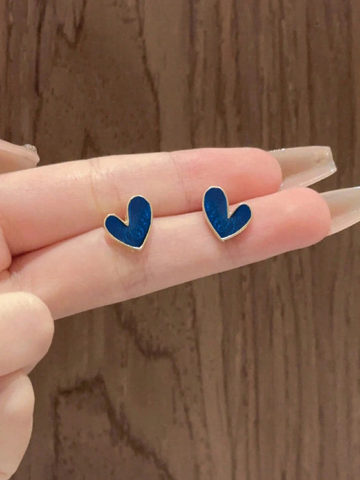 Shein 1 par de elegantes pendientes de botón azules con forma de corazón y gota de aceite - Quierox - Tienda Online