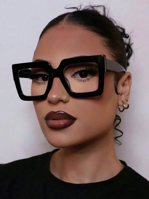 SHEIN 1 par de gafas de mujer con montura cuadrada de plástico negro - Quierox - Tienda Online