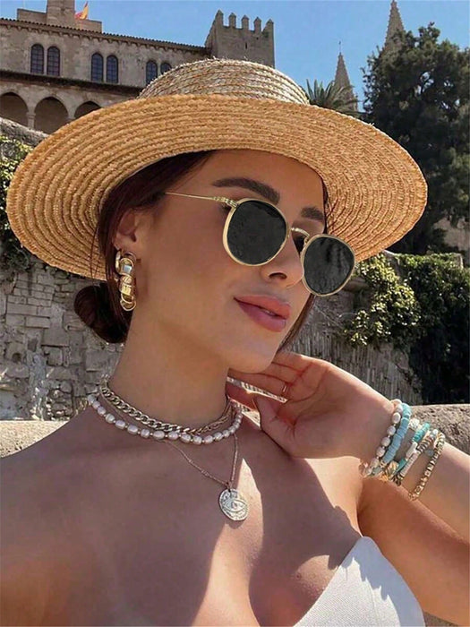 SHEIN 1 par de gafas de sol unisex con montura redonda retro negra - Quierox - Tienda Online