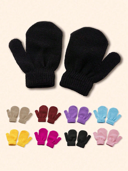 Shein 1 par de guantes de punto lisos para niños, resistentes al frío, informales, versátiles y cálidos para el invierno - Quierox - Tienda Online