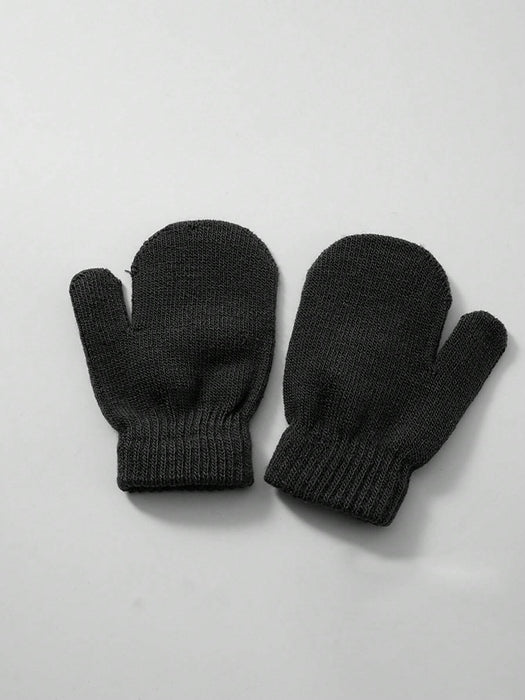 Shein 1 par de guantes de punto lisos para niños, resistentes al frío, informales, versátiles y cálidos para el invierno - Quierox - Tienda Online
