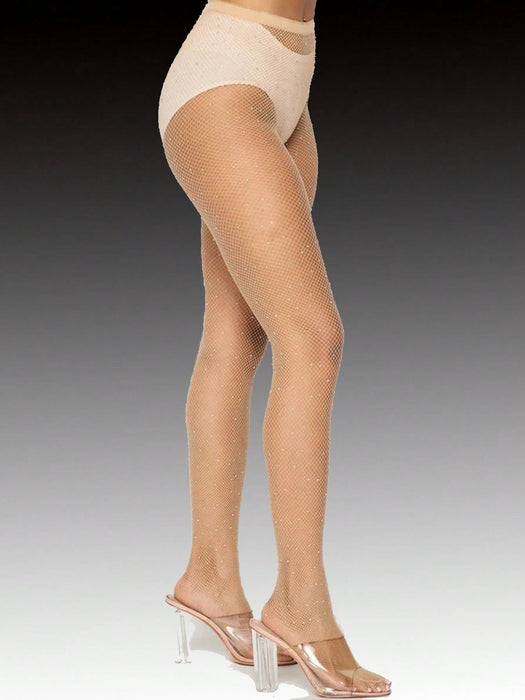 SHEIN 1 par de medias de rejilla con decoración de diamantes de imitación brillantes para mujer - Quierox - Tienda Online