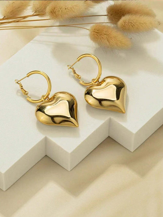 Shein 1 par de pendientes de aro de corazón de metal extra grandes, pendientes de moda clásica europea - Quierox - Tienda Online